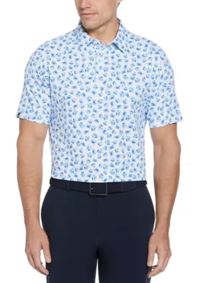 Men's Short Sleeve Crab Print Polo Shirt