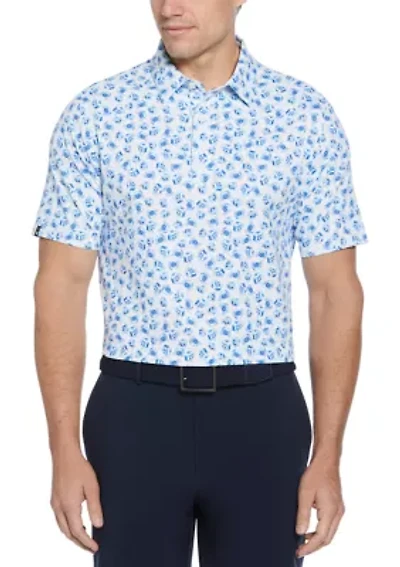 Men's Short Sleeve Crab Print Polo Shirt
