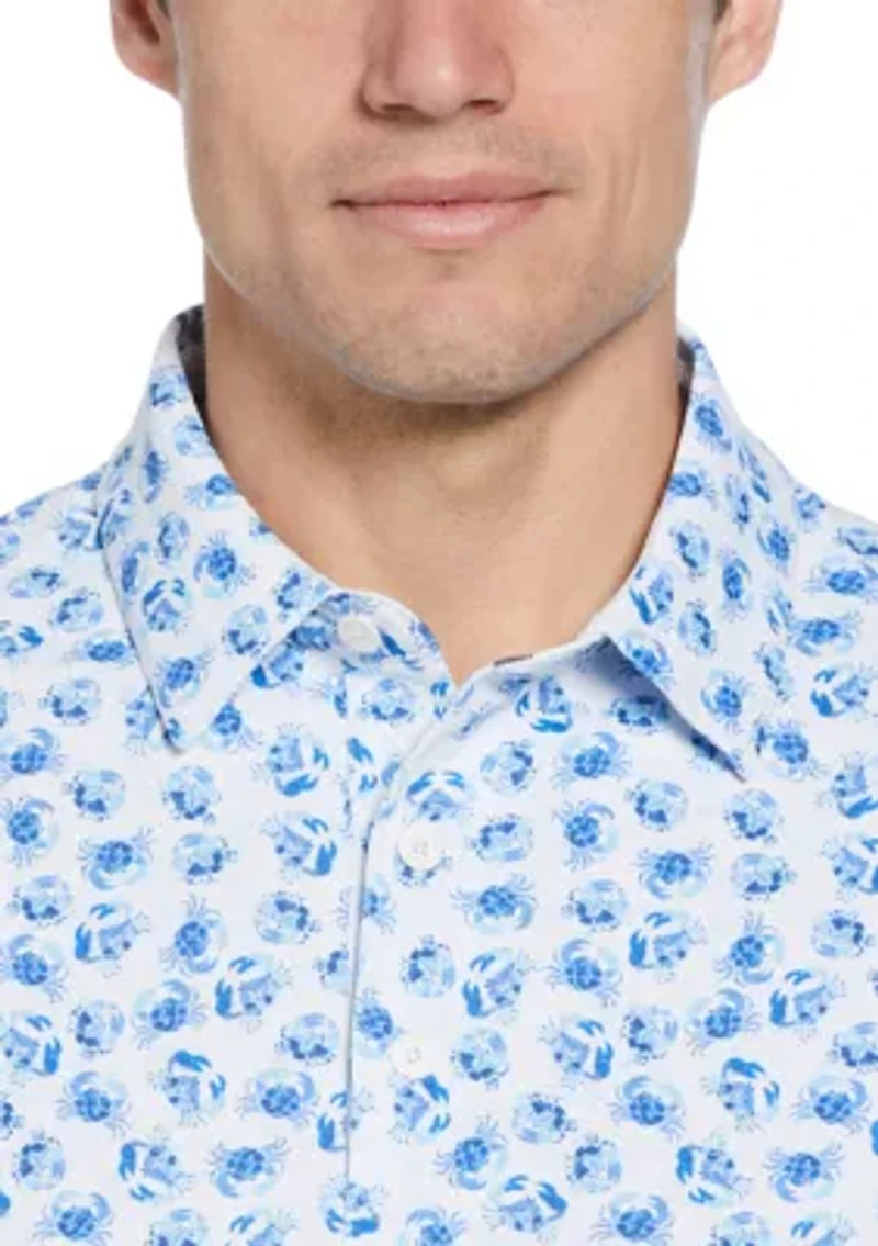 Men's Short Sleeve Crab Print Polo Shirt