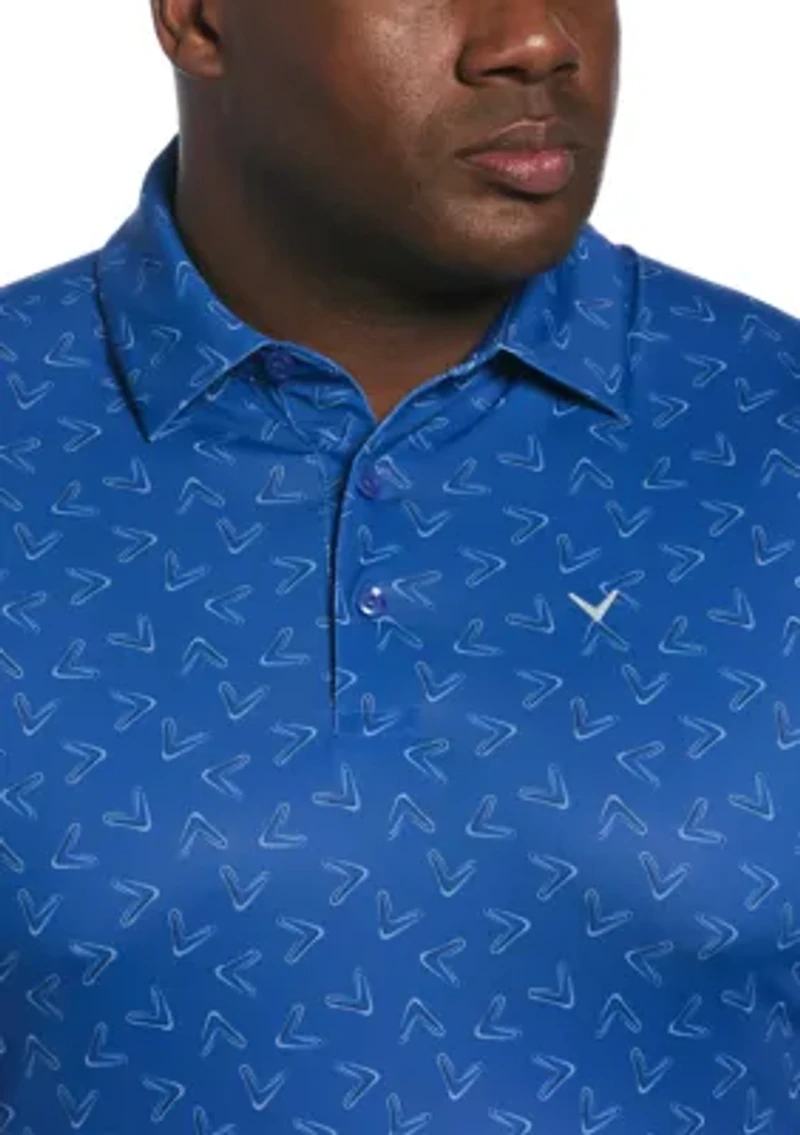 Big & Tall Allover Chevron Printed Short Sleeve Golf Polo Shirt