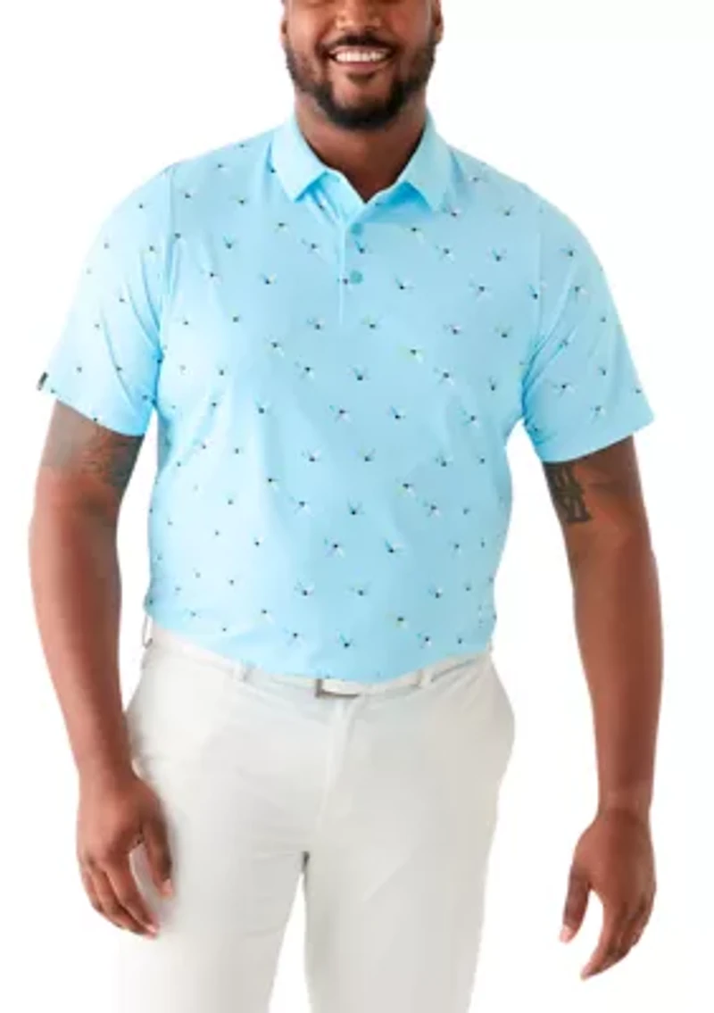 Big & Tall Allover Birdie Print Short Sleeve Golf Polo Shirt