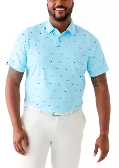 Big & Tall Allover Birdie Print Short Sleeve Golf Polo Shirt