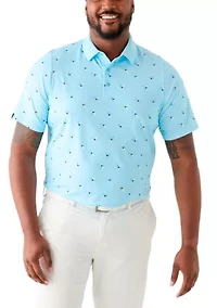 Big & Tall Allover Birdie Print Short Sleeve Golf Polo Shirt