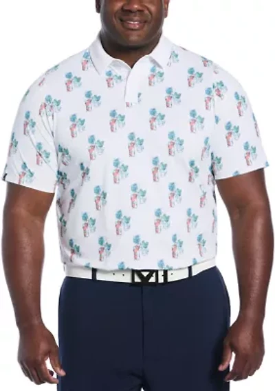 Big & Tall Short Sleeve 19th Hole Drink Print Polo Shirt