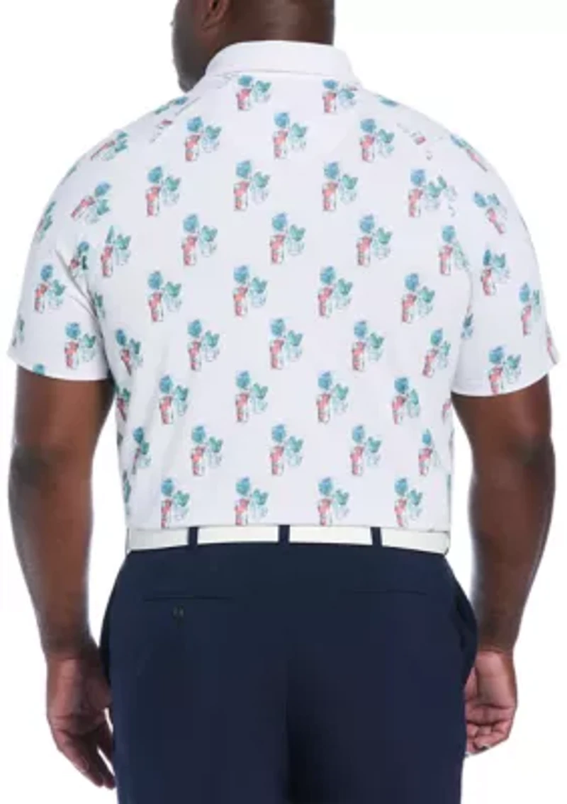 Big & Tall Short Sleeve 19th Hole Drink Print Polo Shirt