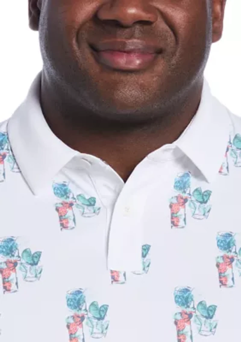 Big & Tall Short Sleeve 19th Hole Drink Print Polo Shirt