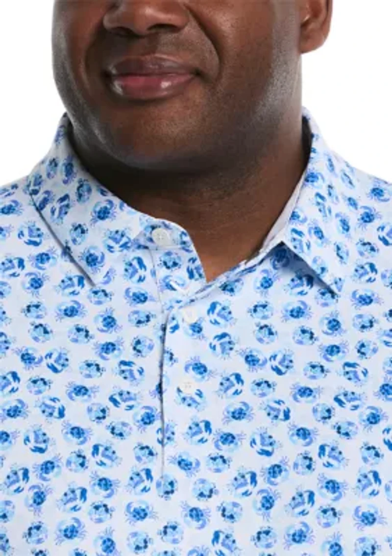 Big & Tall Crab Print Short Sleeve Golf Polo Shirt