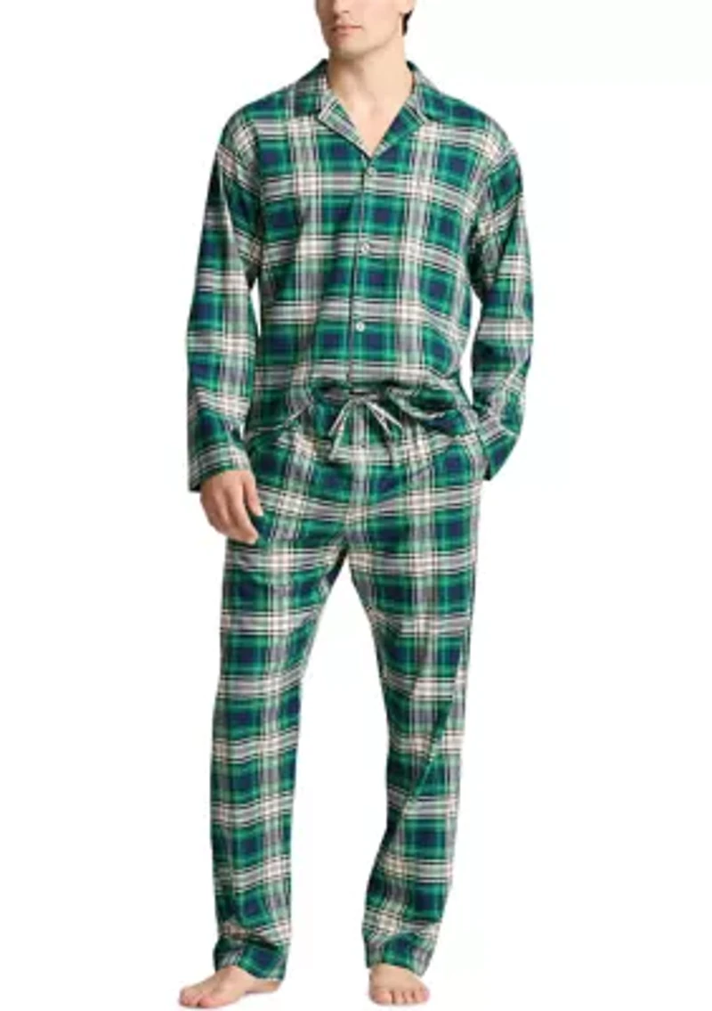Green Plaid Long Sleeve Flannel Sleep Shirt