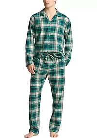 Green Plaid Long Sleeve Flannel Sleep Shirt