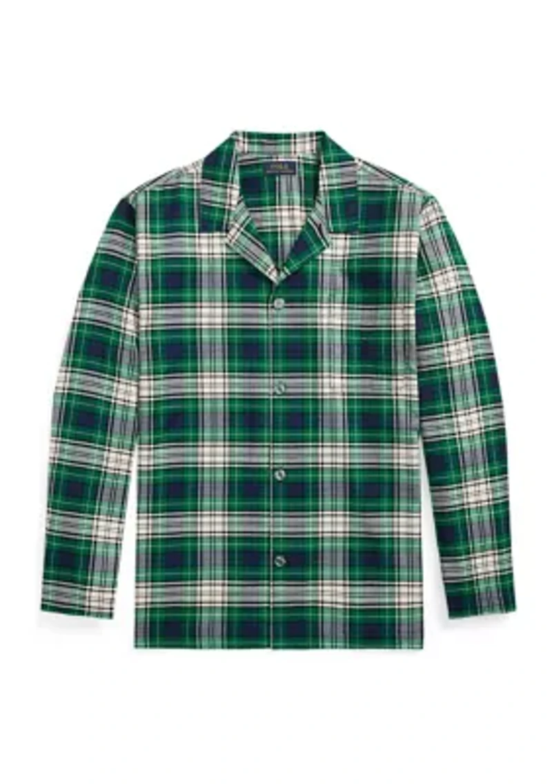 Green Plaid Long Sleeve Flannel Sleep Shirt