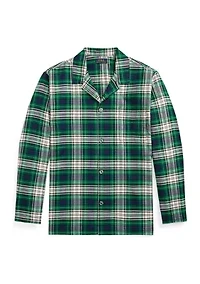 Green Plaid Long Sleeve Flannel Sleep Shirt
