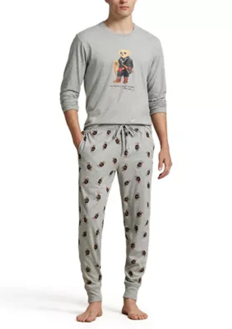 Men's Long Sleeve Crewneck Shirt and Pajama Joggers Set