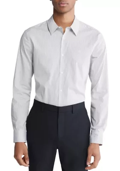 Stretch Cotton Slim Fit Thin Stripe Button-Down Shirt