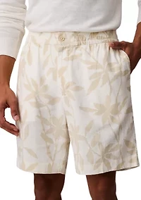 Printed Linen Cotton Pull-On Shorts