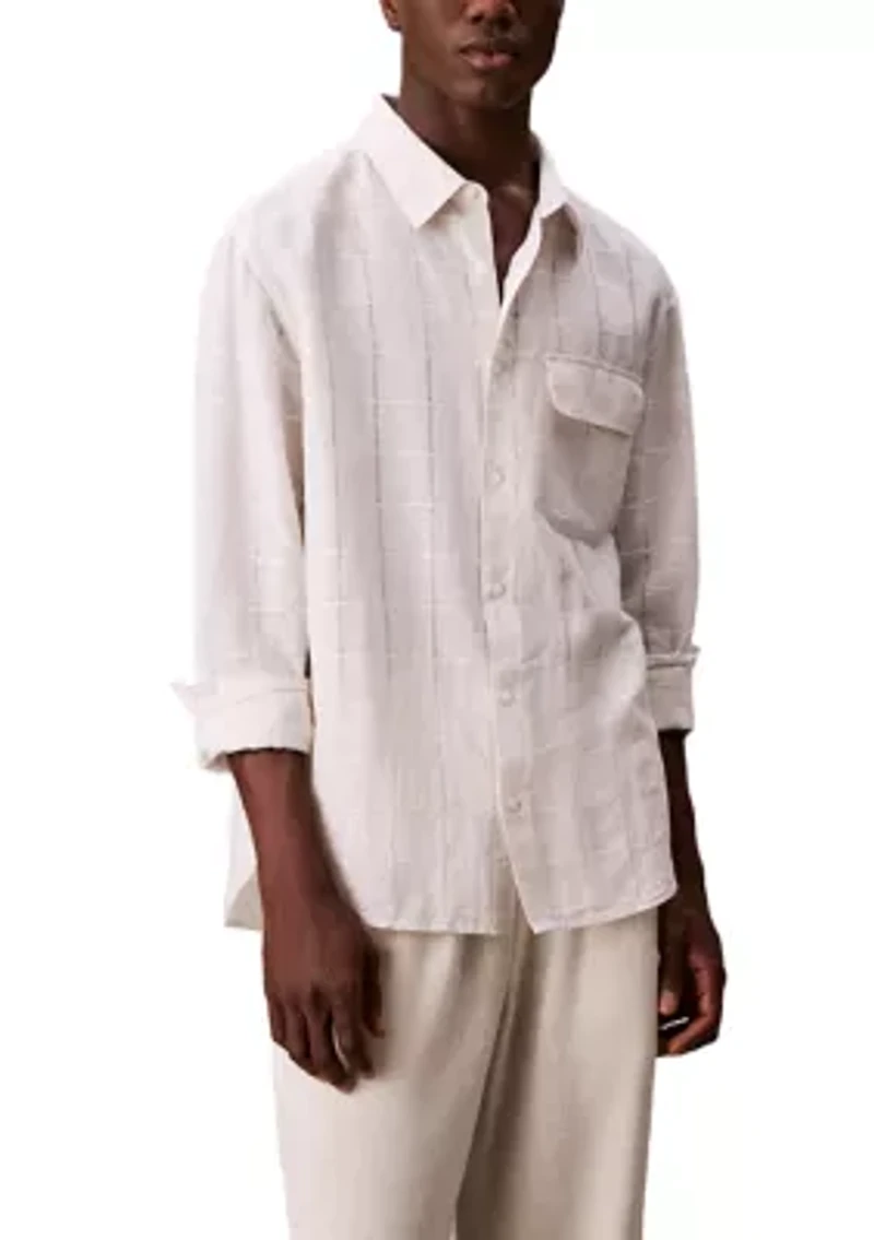 Men's Linen Cotton Windowpane Easy Shirt