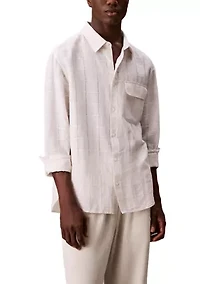 Men's Linen Cotton Windowpane Easy Shirt