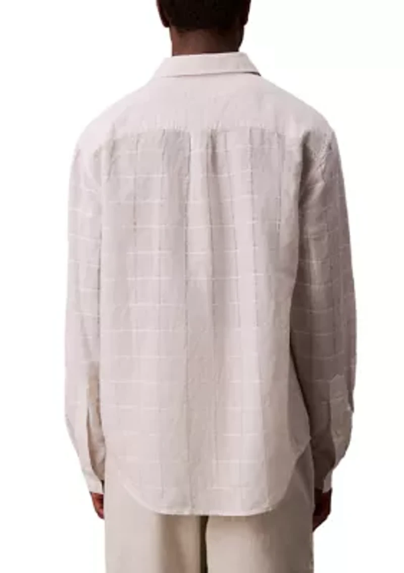 Men's Linen Cotton Windowpane Easy Shirt