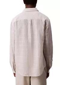 Men's Linen Cotton Windowpane Easy Shirt
