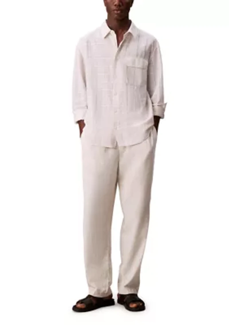 Men's Linen Cotton Windowpane Easy Shirt