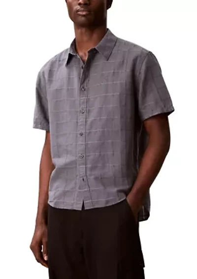 Men's Textured Plaid Linen Shirt