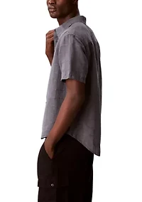 Men's Textured Plaid Linen Shirt