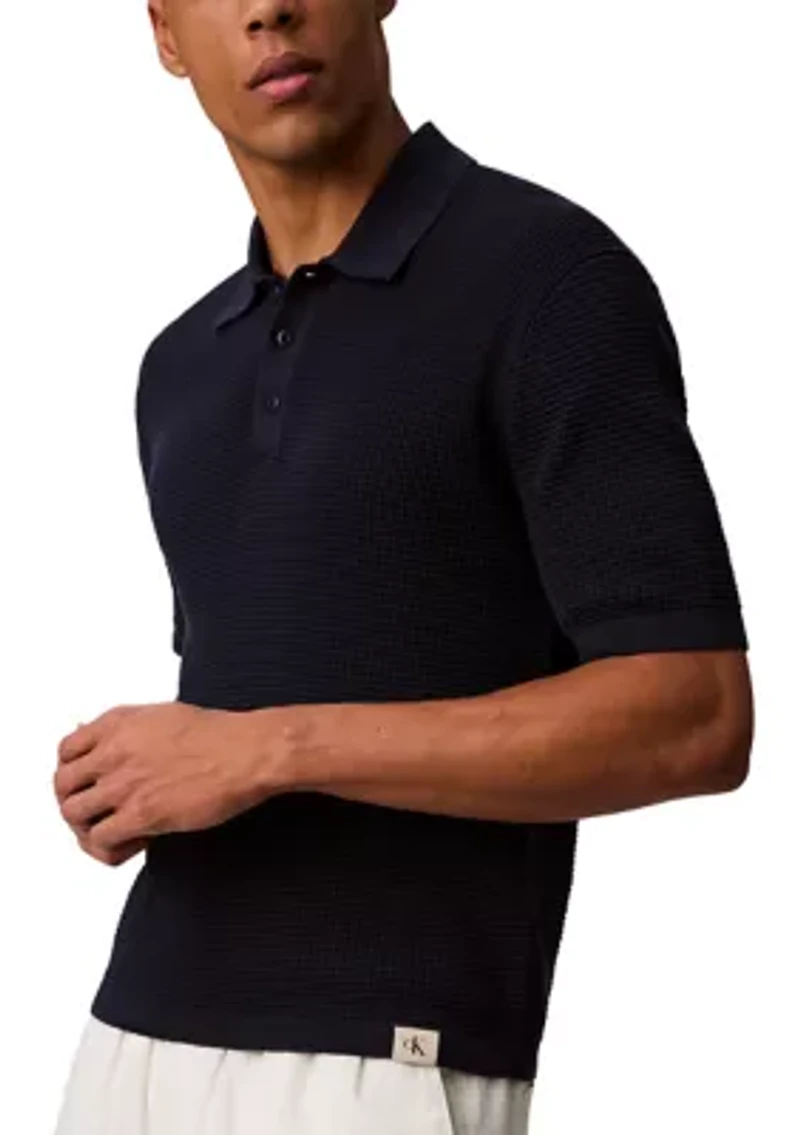 Men's Smooth Cotton Waffle Polo Shirt