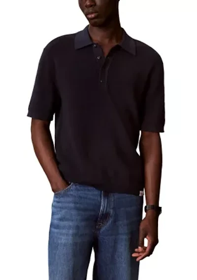 Men's Waffle Cotton Polo Sweater