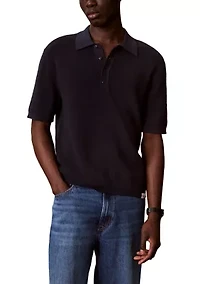 Men's Waffle Cotton Polo Sweater