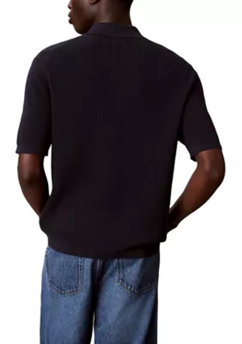Men's Waffle Cotton Polo Sweater