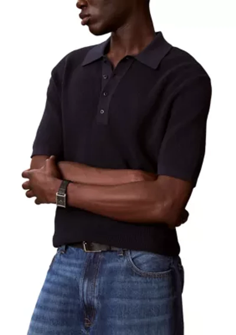 Men's Waffle Cotton Polo Sweater