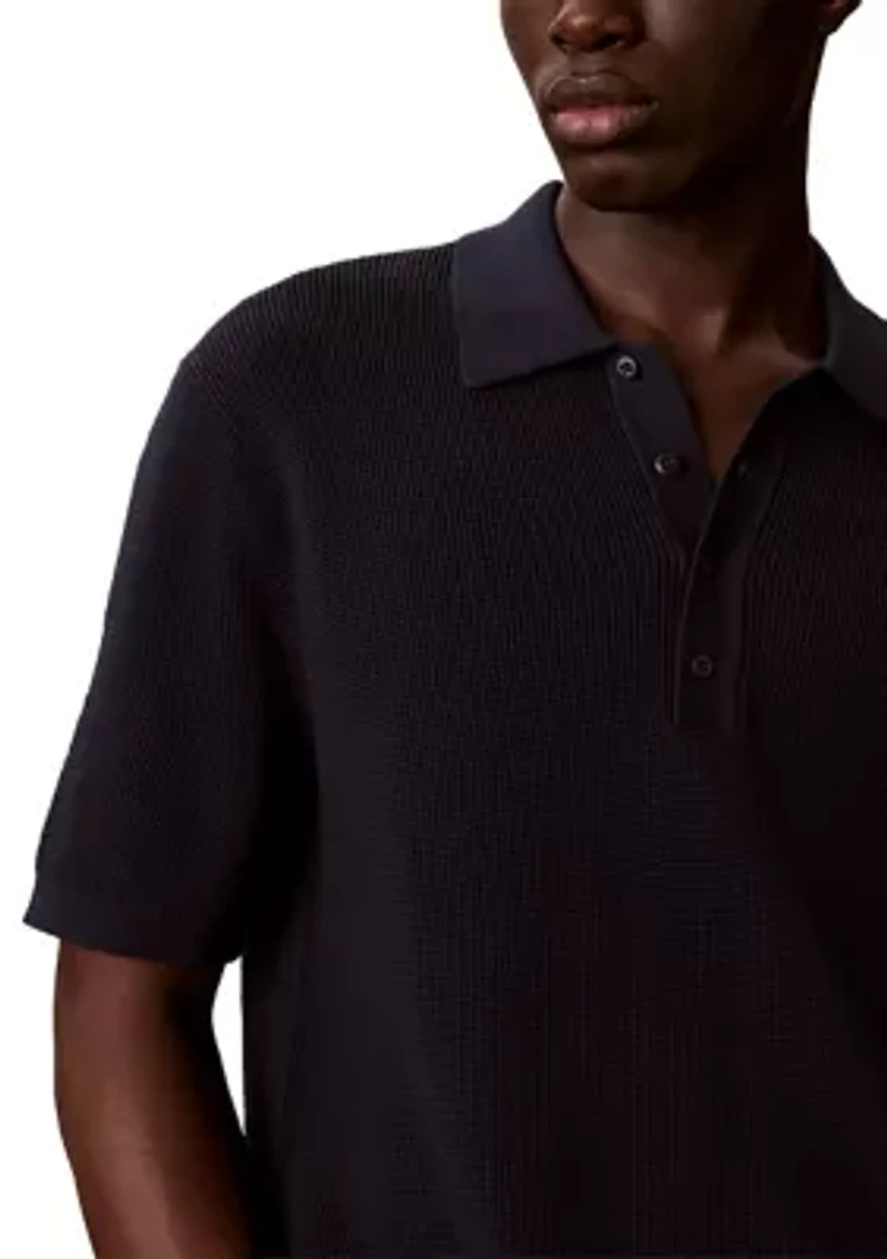 Men's Waffle Cotton Polo Sweater