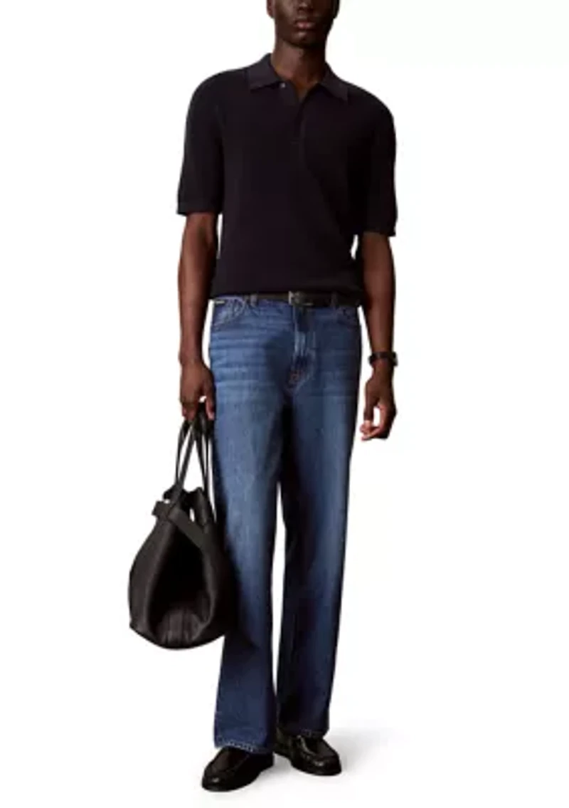 Men's Waffle Cotton Polo Sweater