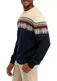Men's Holiday Snowflake Crew Neck Sweater
