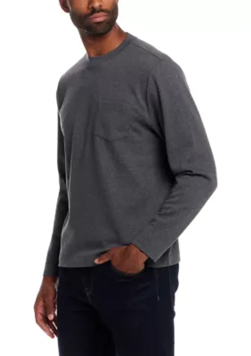 Men's Brushed Herringbone Crewneck with Chest Pocket
