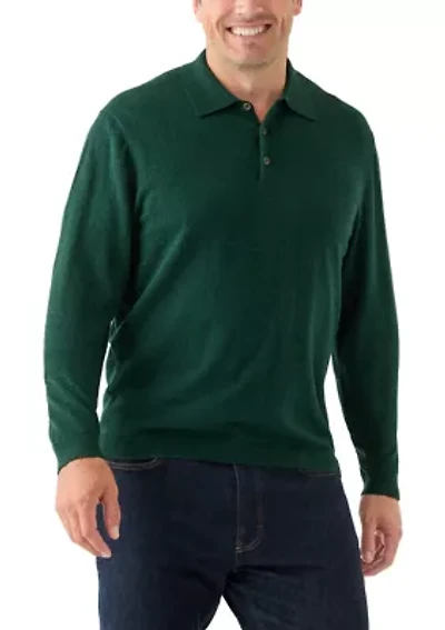 Men's Cashmere Cotton Long Sleeve Polo Shirt