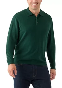 Men's Cashmere Cotton Long Sleeve Polo Shirt