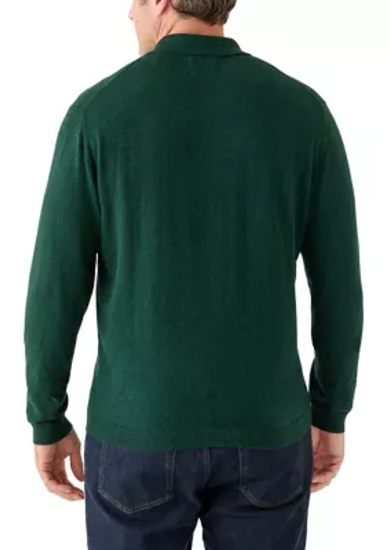 Men's Cashmere Cotton Long Sleeve Polo Shirt