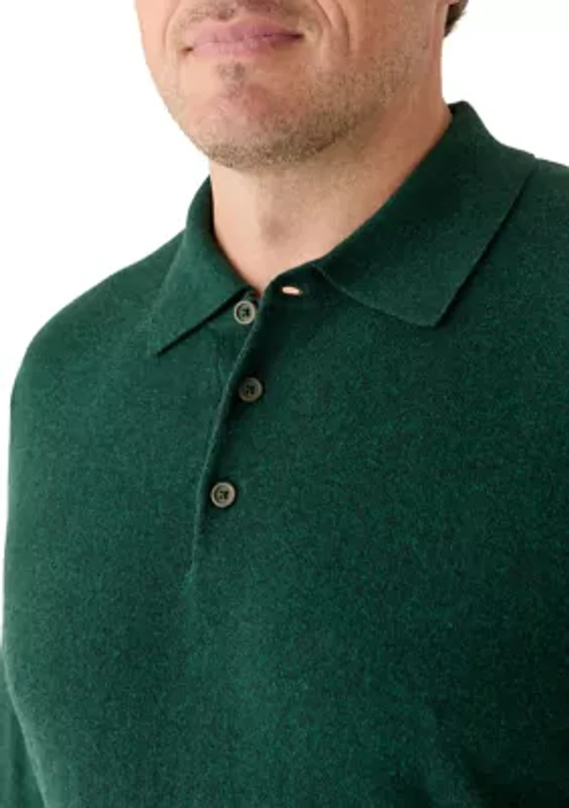 Men's Cashmere Cotton Long Sleeve Polo Shirt