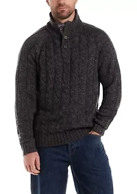 Men's Cable Knit Button Mock Neck Sweater