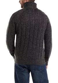 Men's Cable Knit Button Mock Neck Sweater