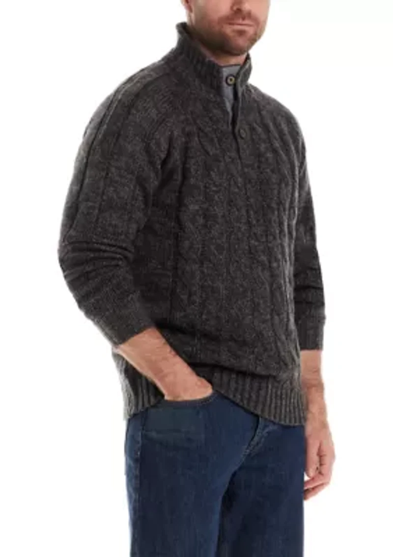 Men's Cable Knit Button Mock Neck Sweater