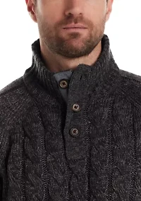 Men's Cable Knit Button Mock Neck Sweater