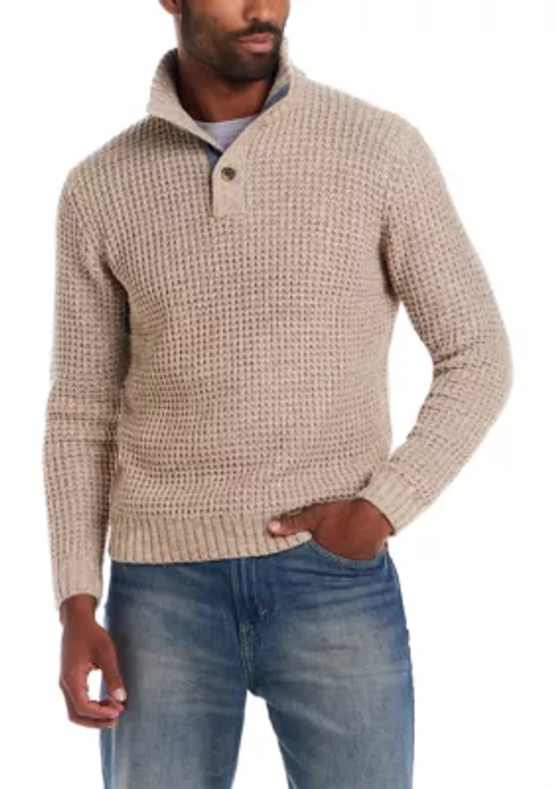 Men's Textured Quarter Button Mock Neck Sweater