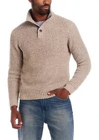 Men's Textured Quarter Button Mock Neck Sweater