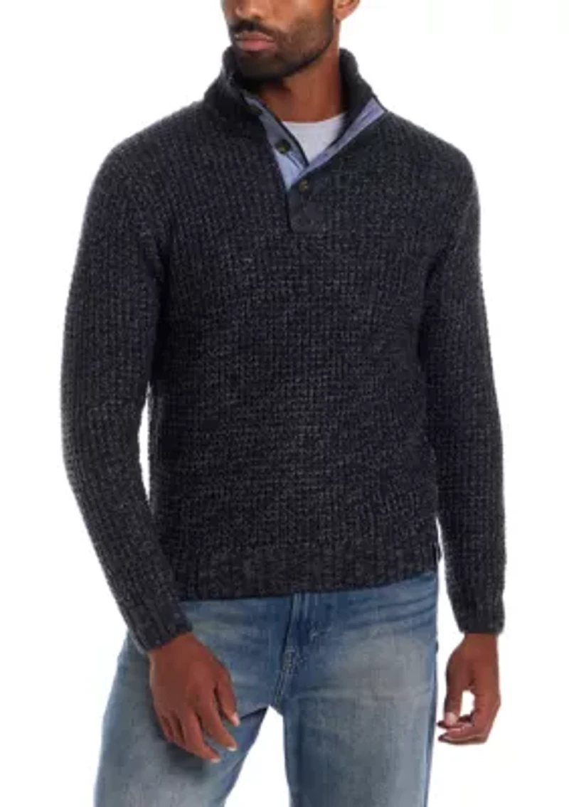 Men's Textured Quarter Button Mock Neck Sweater