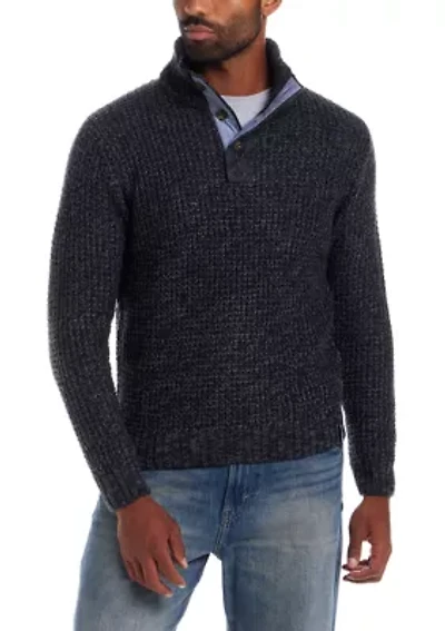 Men's Textured Quarter Button Mock Neck Sweater