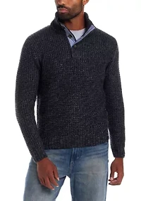 Men's Textured Quarter Button Mock Neck Sweater