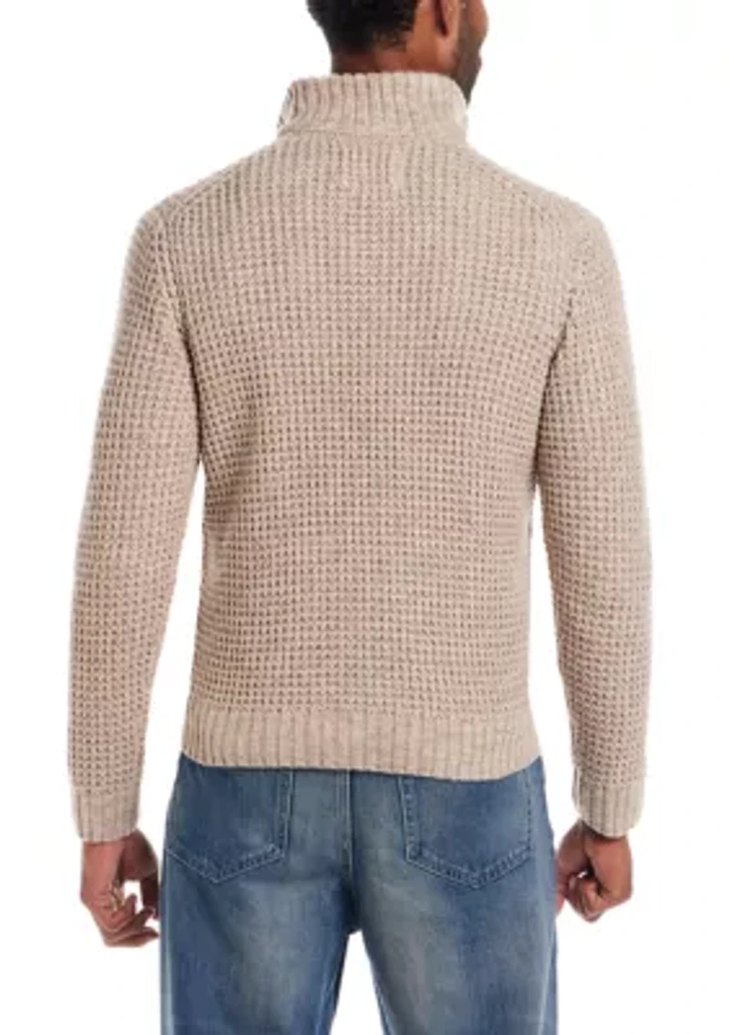 Men's Textured Quarter Button Mock Neck Sweater