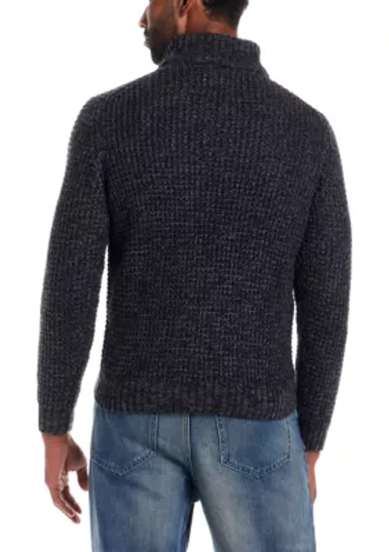 Men's Textured Quarter Button Mock Neck Sweater