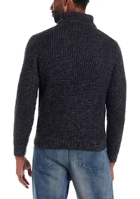Men's Textured Quarter Button Mock Neck Sweater